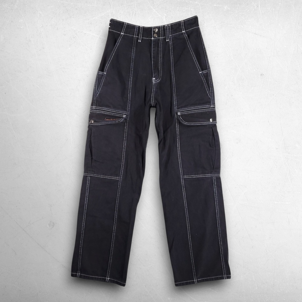 High-Waisted Contrast Stitch Skate Jean / Cargo Pants Women 28 Black Streetwear